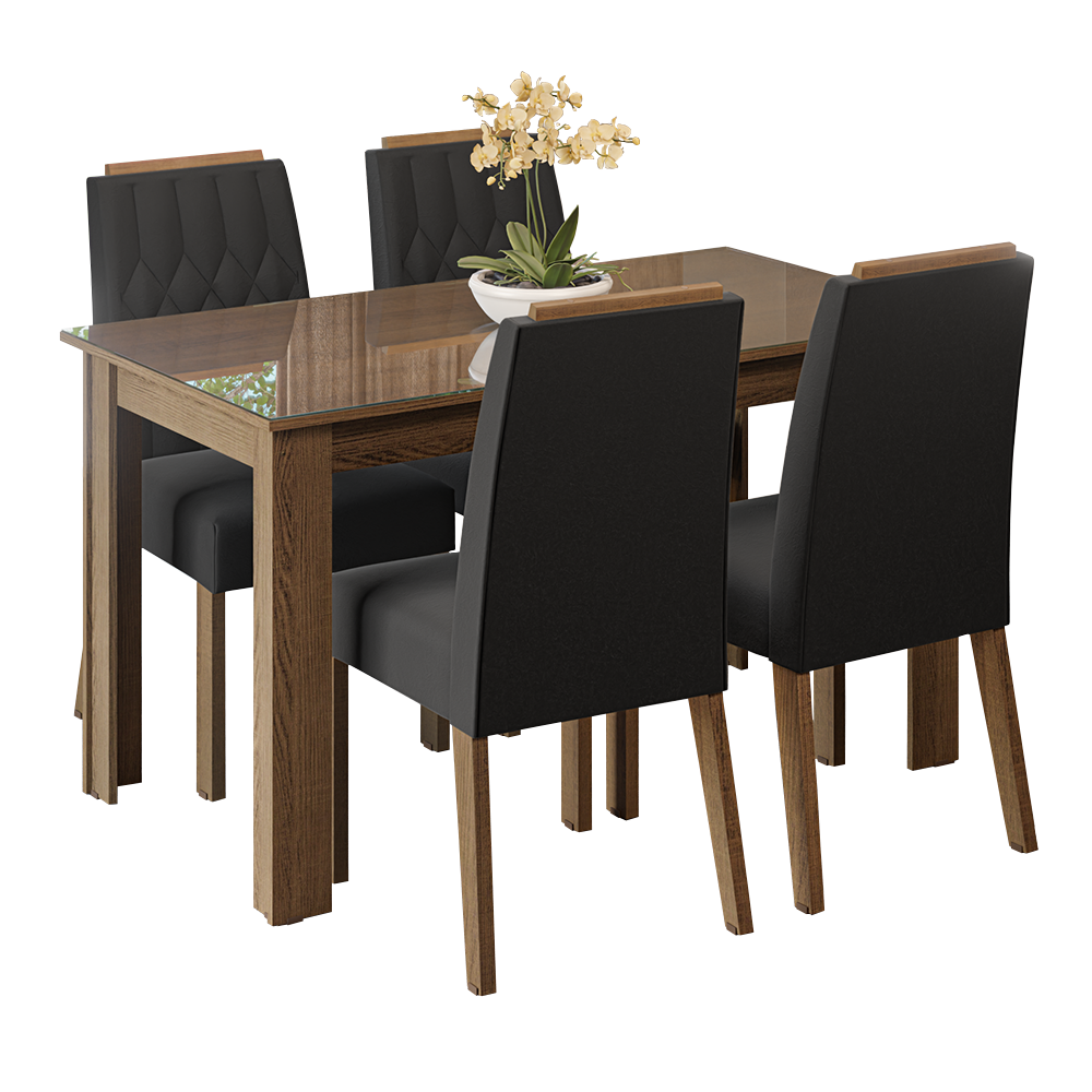 Juego de Comedor Tapa de Vidrio 4 Sillas Marrón/Oxford Pétala Madesa