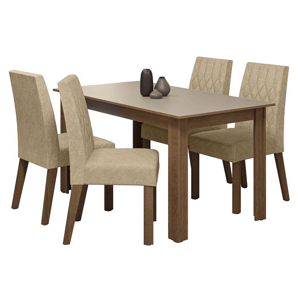 Juego Comedor Lótus Mesa Tapa de Madera 4 Sillas Marrón/Crema/Gamuza Imperial Madesa