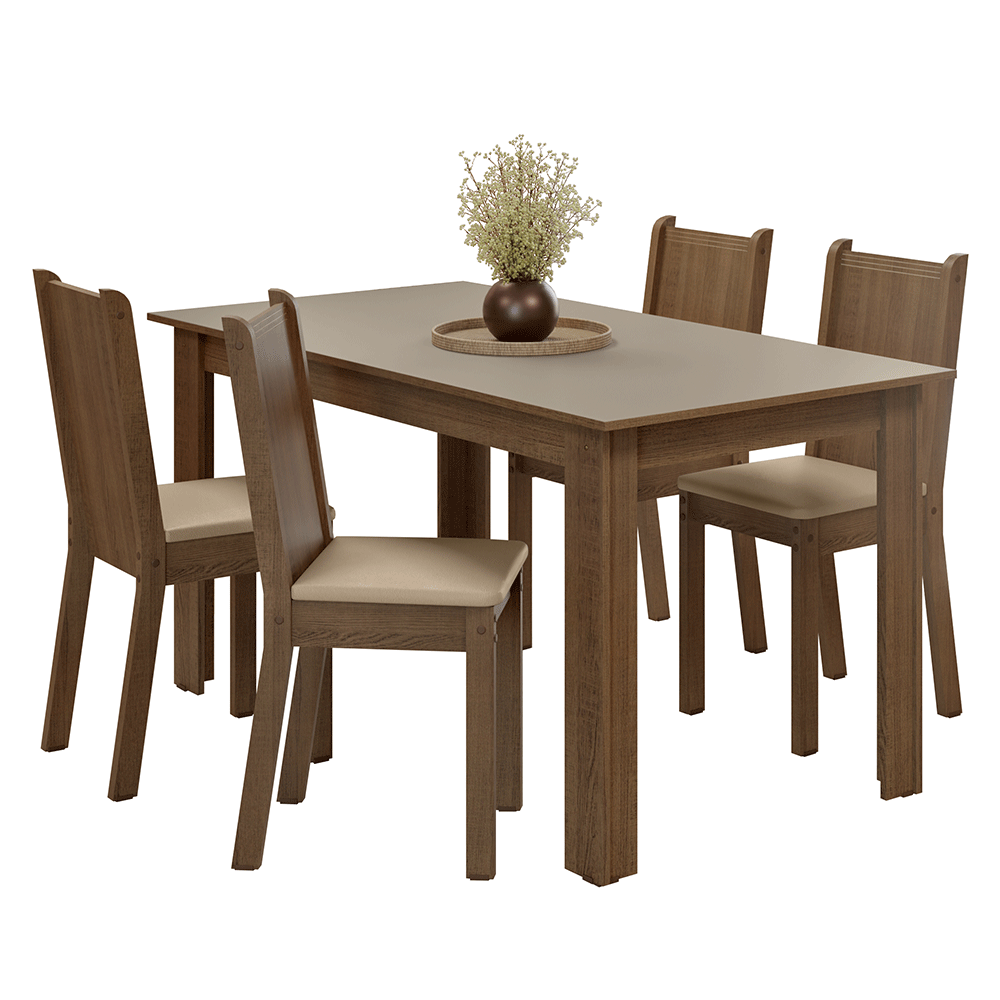 Juego de Comedor Mesa con Tapa de Madera 4 Sillas Marrón/Crema/Sintético Beige Madesa
