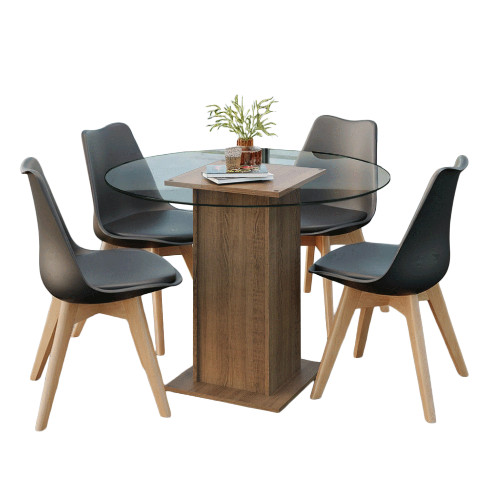 Juego de Comedor Denali Mesa Tapa de Vidrio 4 Sillas Marrón/Negro Madesa
