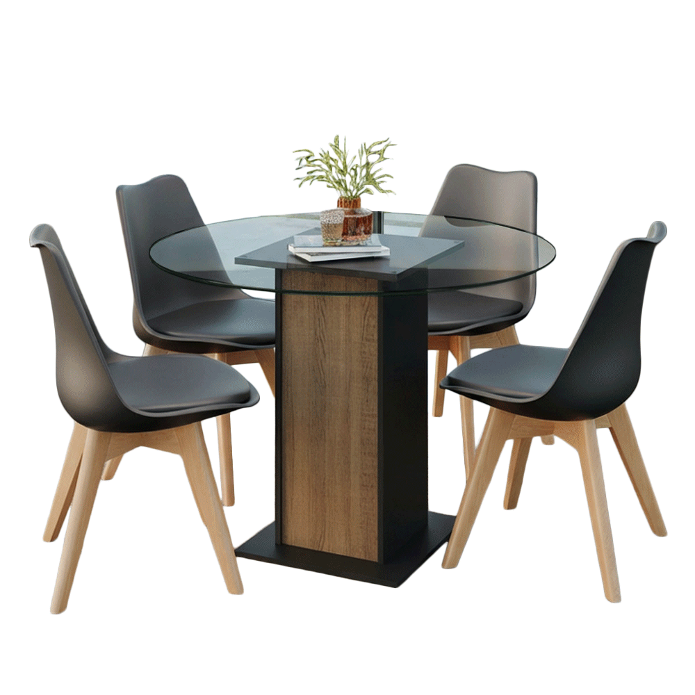 Juego de Comedor Denali Mesa Tapa de Vidrio 4 Sillas Negro/Marrón/Negro Madesa
