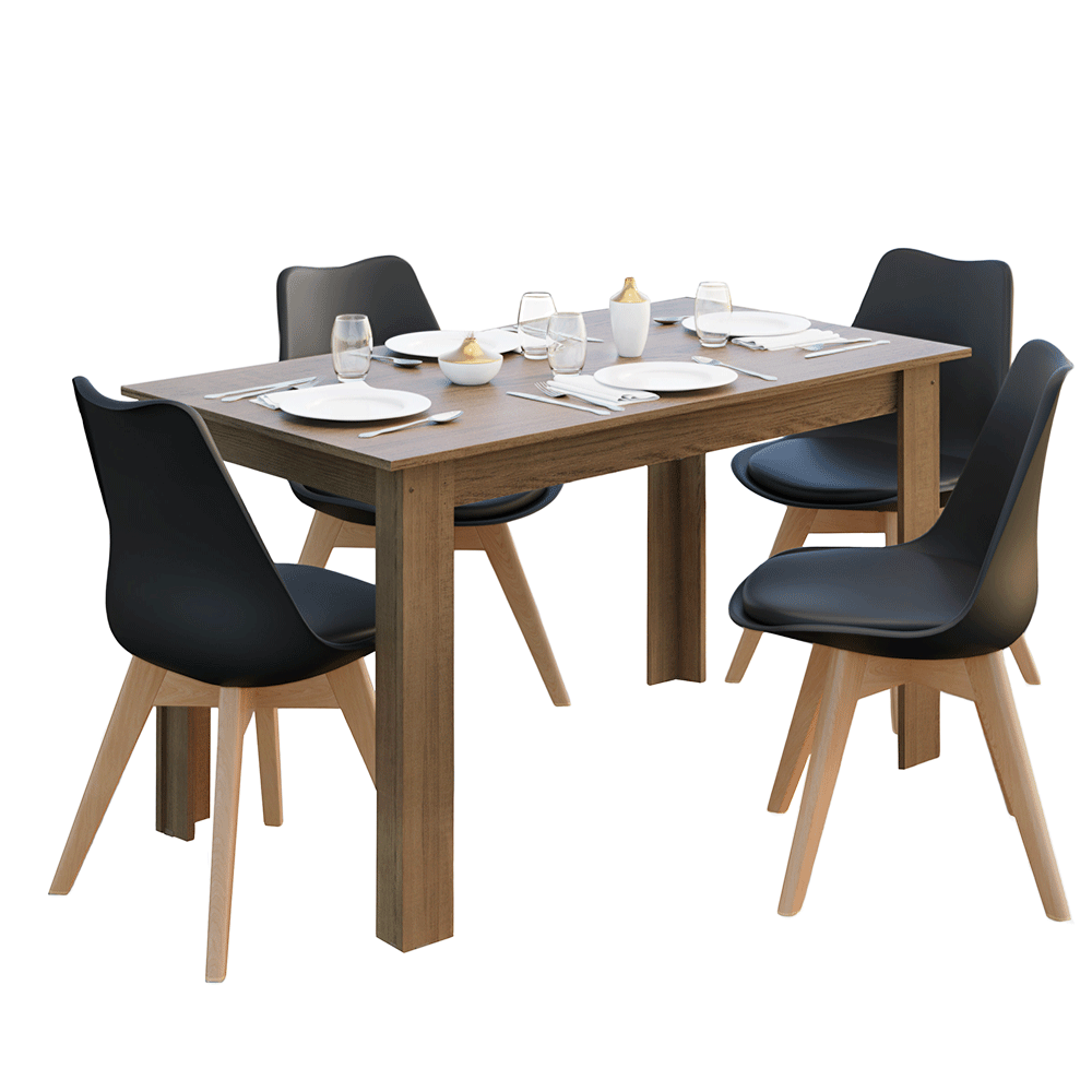 Juego de Comedor Garda Mesa Tapa de Madera 4 Sillas Marrón/Negro Madesa