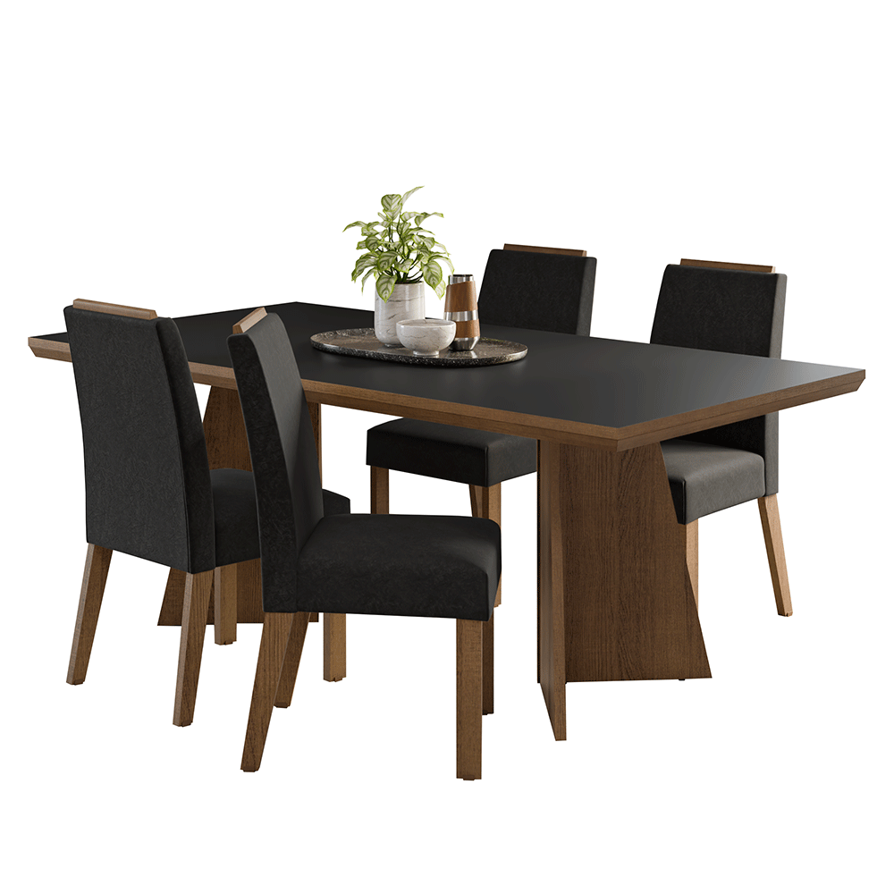 Juego de Comedor con Tapa de Madera 4 Sillas Marrón/Negro/Oxford Arles Madesa