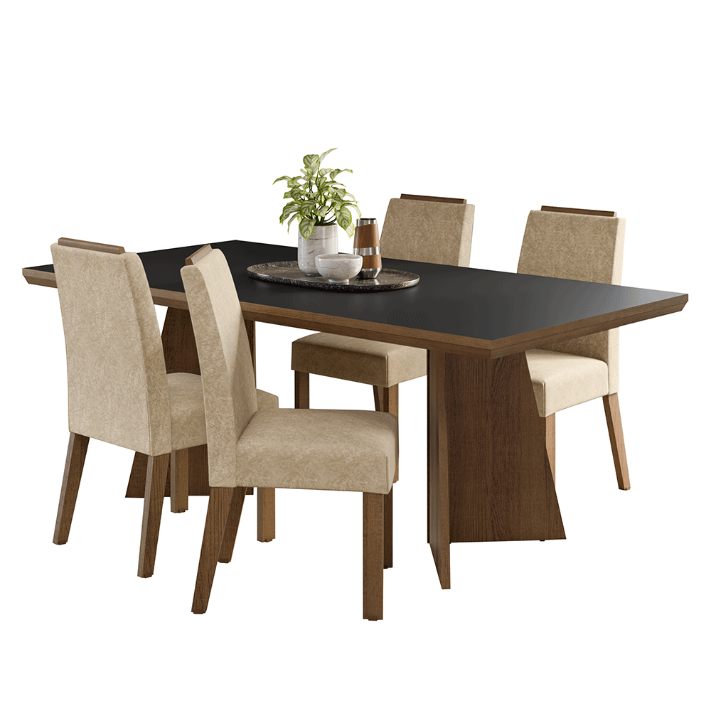 Juego de Comedor con Tapa de Madera 4 Sillas Marrón/Negro/Imperial Arles Madesa