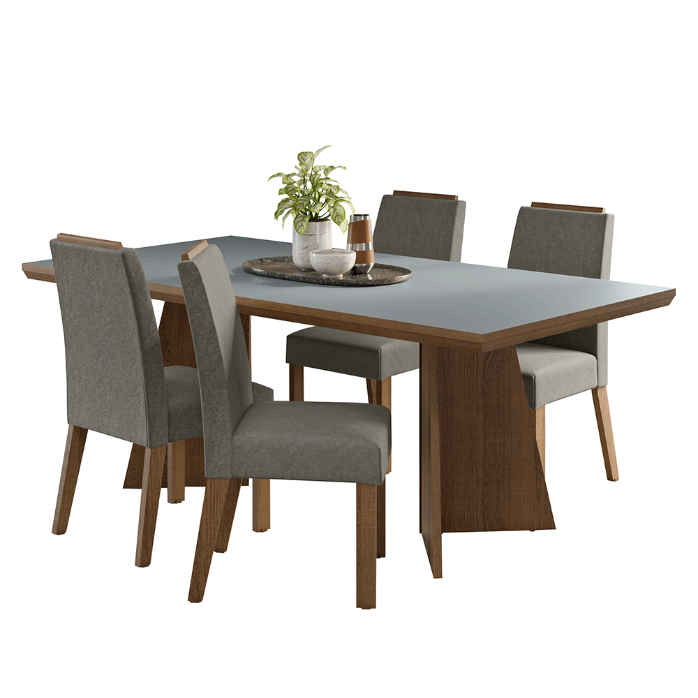 Juego de Comedor con Tapa de Madera 4 Sillas Marrón/Gris/Silver Arles Madesa
