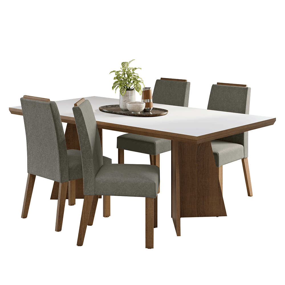Juego de Comedor con Tapa de Madera 4 Sillas Marrón/Blanco/Silver Arles Madesa