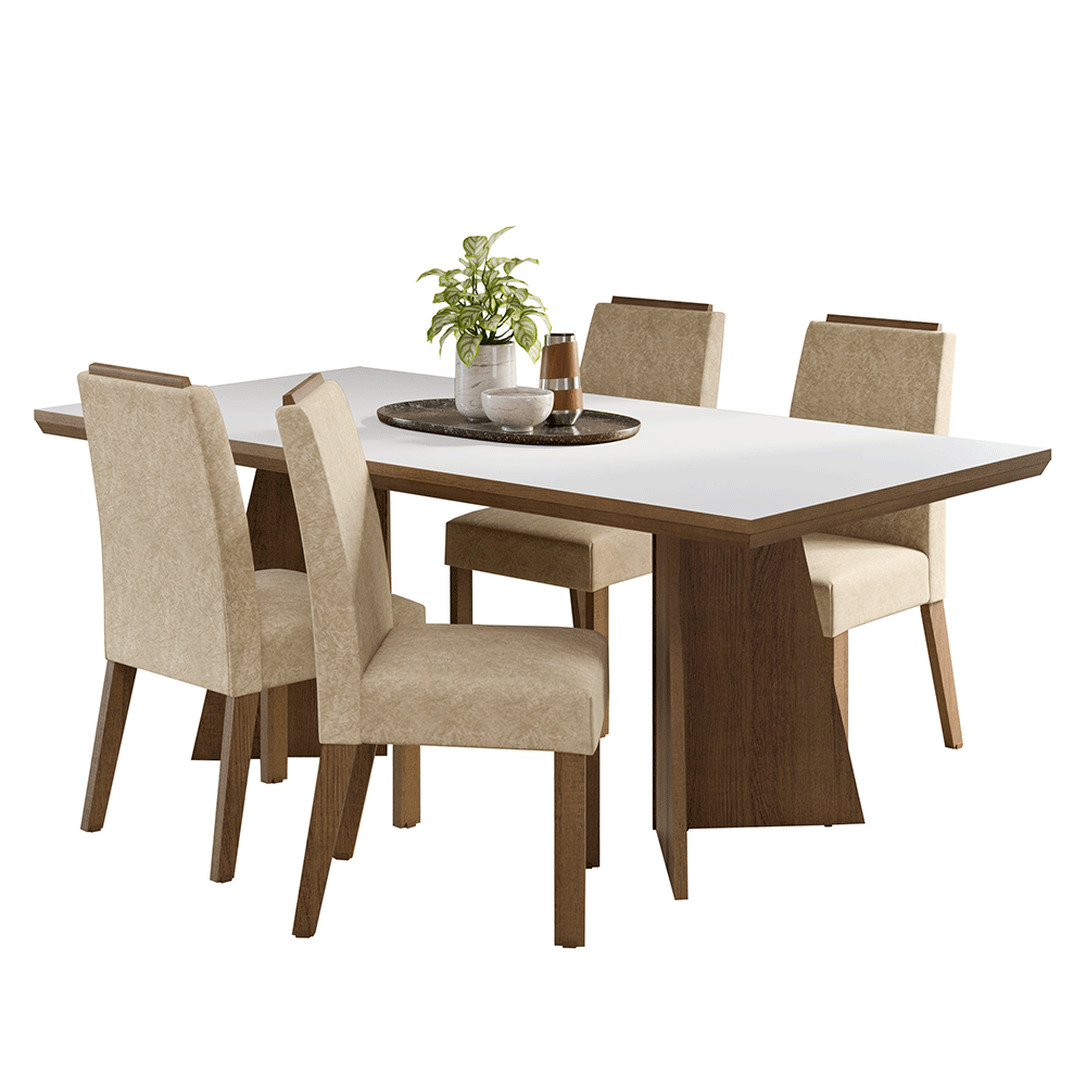 Juego de Comedor con Tapa de Madera 4 Sillas Marrón/Blanco/Imperial Arles Madesa