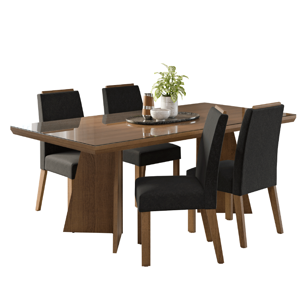 Juego de Comedor Tapa con Vidrio 4 Sillas Marrón/Oxford Todi Madesa