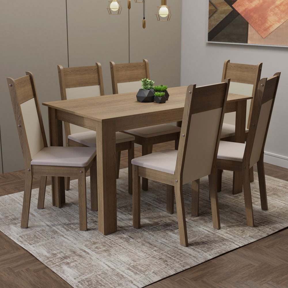 Juego de Comedor Madesa Medelin Mesa Tapa Madera con 6 Sillas Marrón/Crema/Beige