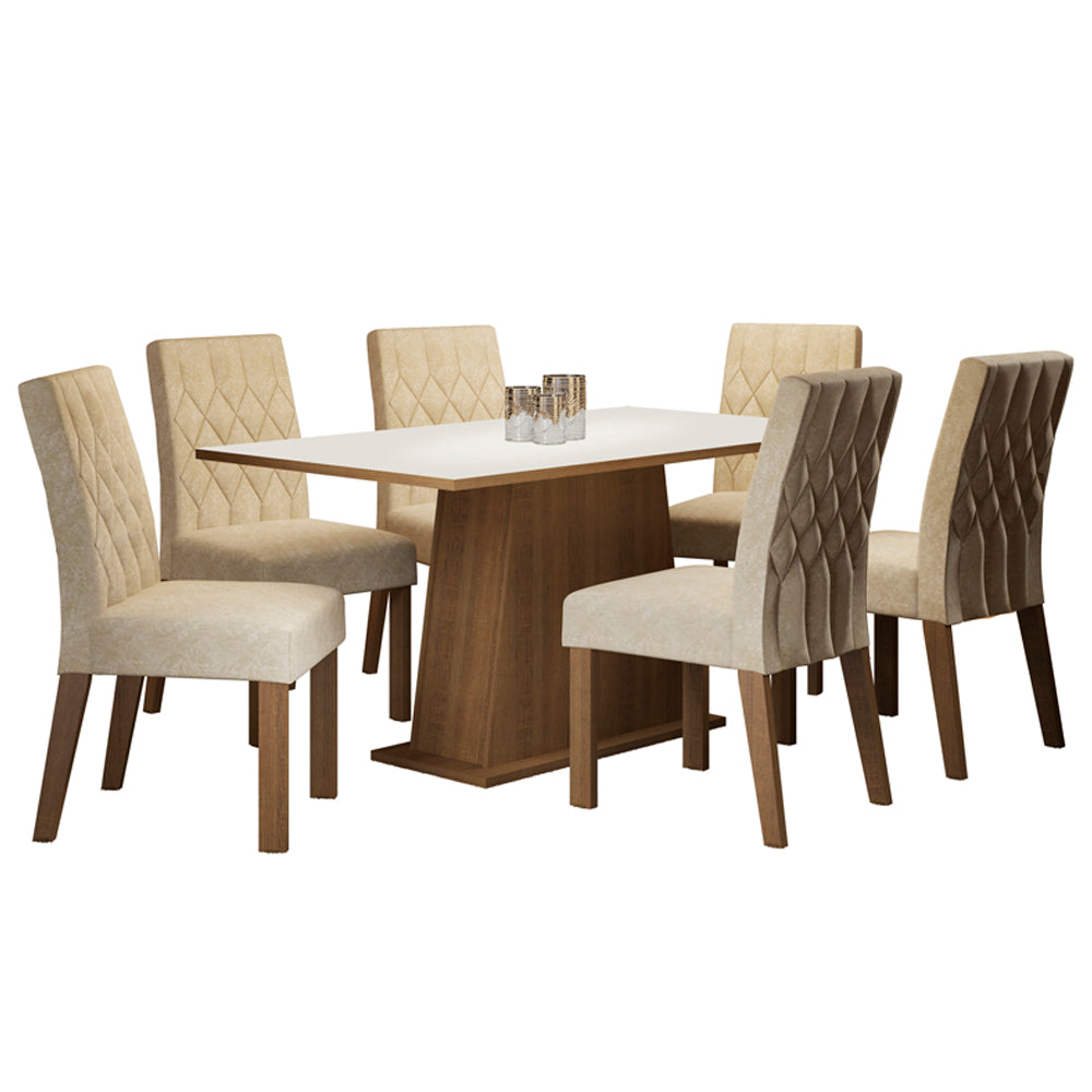 Juego de Comedor Madesa Daniela Mesa Tapa de Madera con 6 Sillas Marrón/Blanco/Imperial