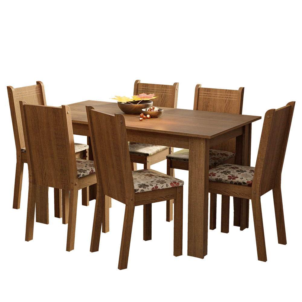 Juego de Comedor con Tapa de Madera 6 Sillas Marrón/Hibiscos Havana