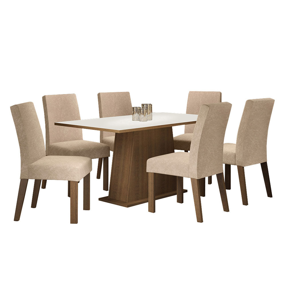 Juego de Comedor Madesa Luciana Mesa Tapa de Madera con 6 Sillas Marrón/Blanco/Imperial