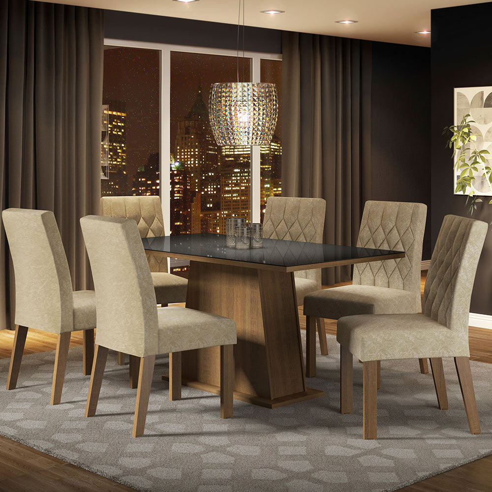 Juego de Comedor con Tapa de Madera y Vidrio 6 Sillas Marrón/Negro/Imperial Augusta