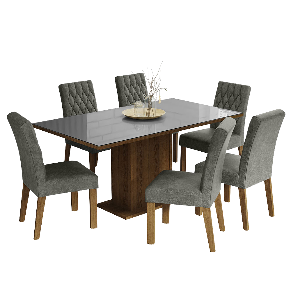 Juego de Comedor Mesa Tapa de Vidrio 6 Sillas Marrón/Gris/Plateado Geórgia Madesa