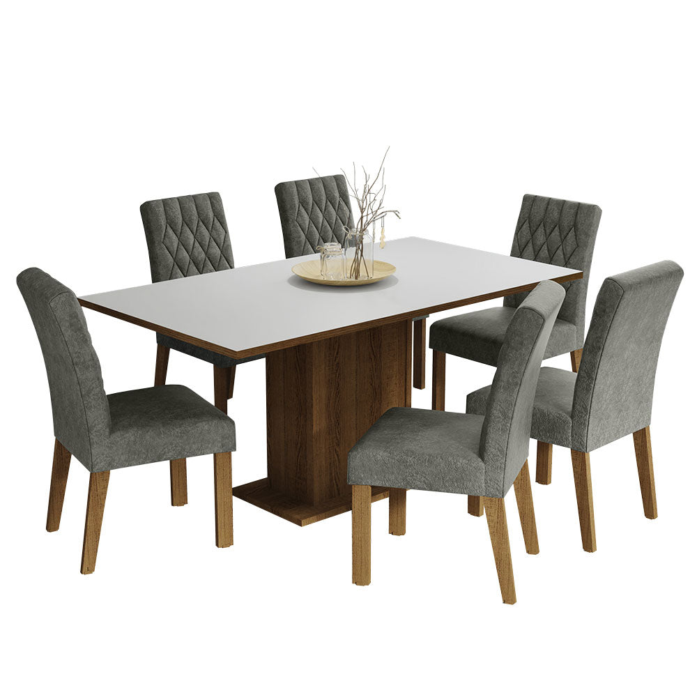 Juego de Comedor Mesa Tapa de Madera 6 Sillas Marrón/Blanco/Silver Hanna Madesa