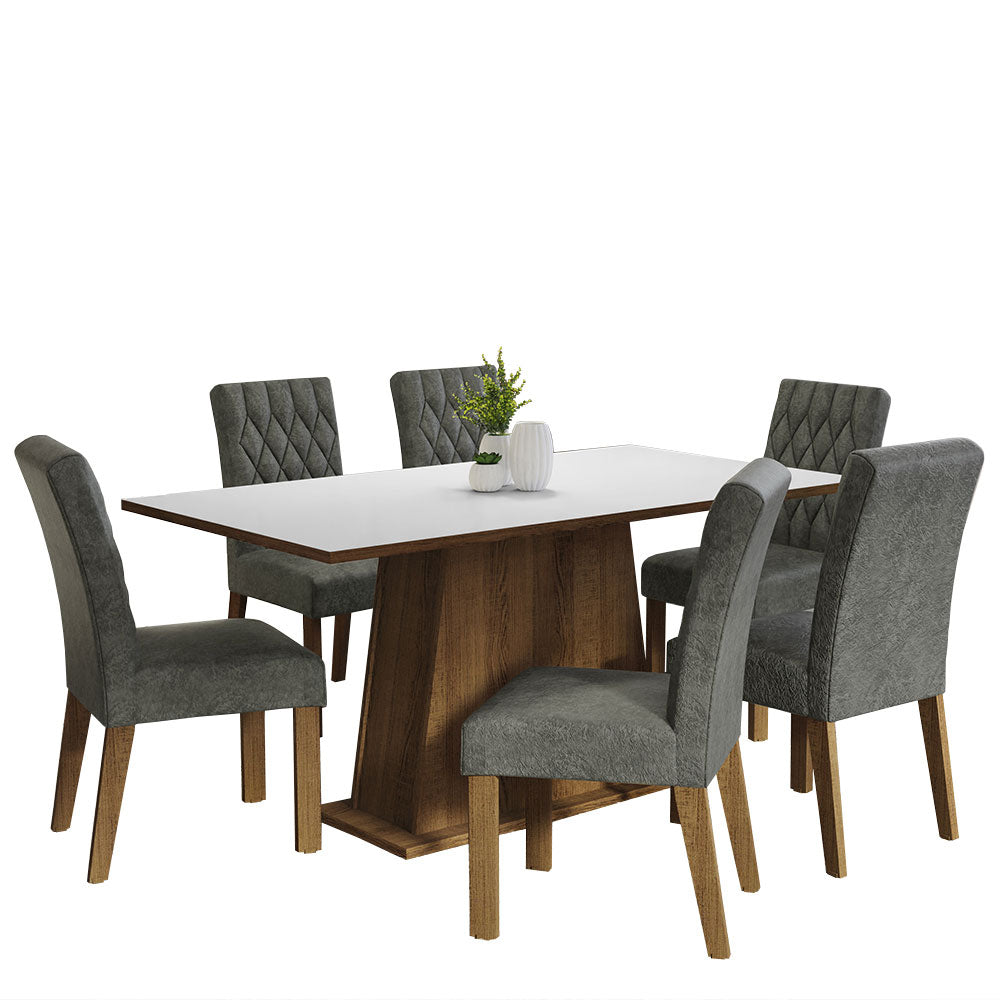 Juego de Comedor Mesa Tapa de Madera 6 Sillas Marrón/Blanco/Silver Britney Madesa