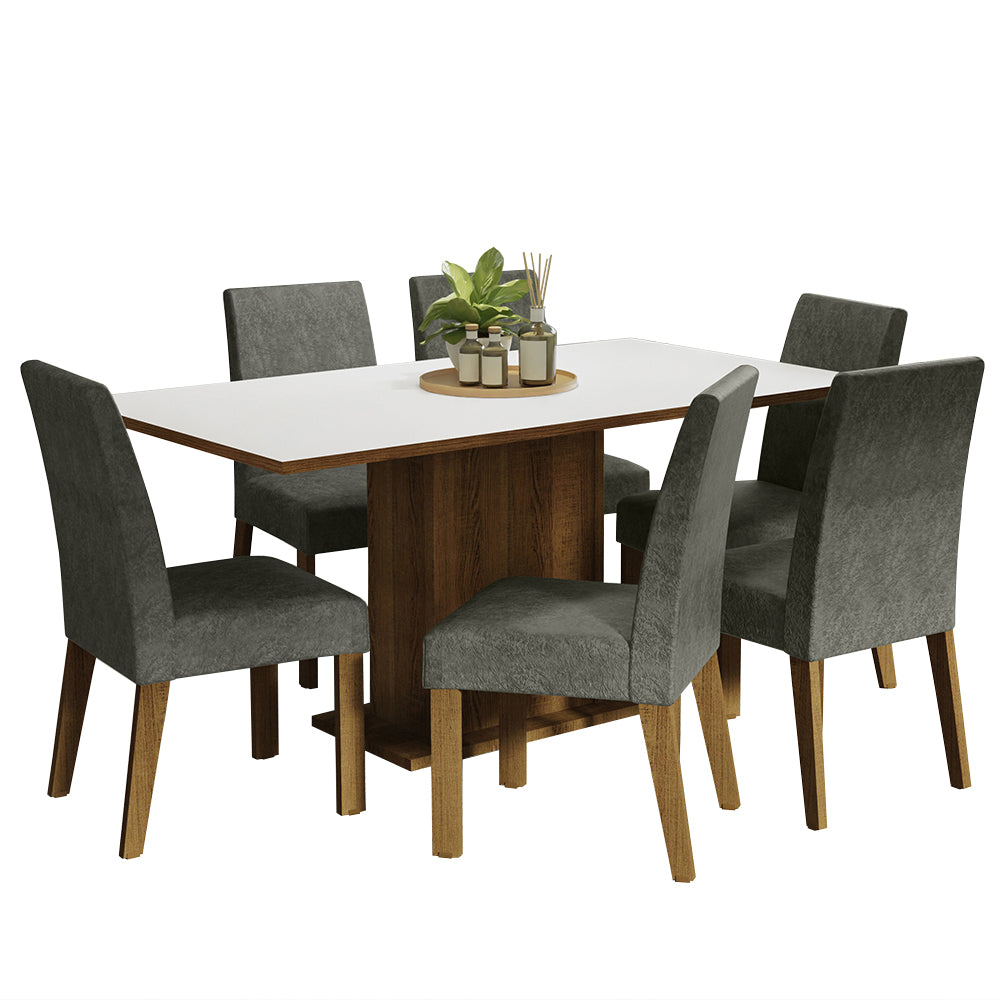 Juego de Comedor Mesa Tapa de Madera 6 Sillas Marrón/Blanco/Silver Renata Madesa