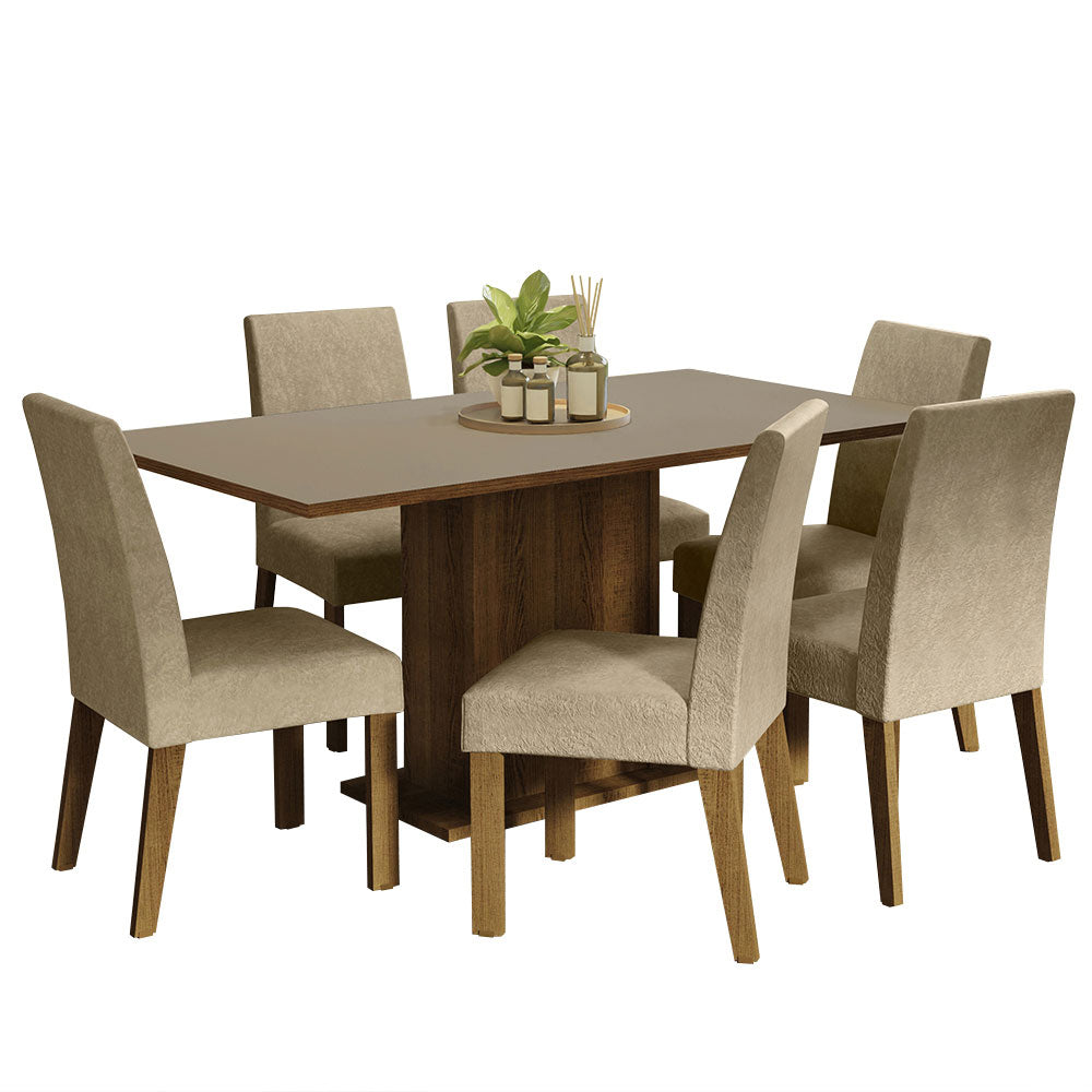 Juego de Comedor con Tapa de Madera 6 Sillas Marrón/Crema/Imperial Renata Madesa