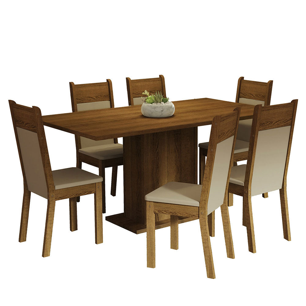 Juego de Comedor Mesa Tapa de Madera 6 Sillas Marrón/Crema/Beige Augusta Madesa