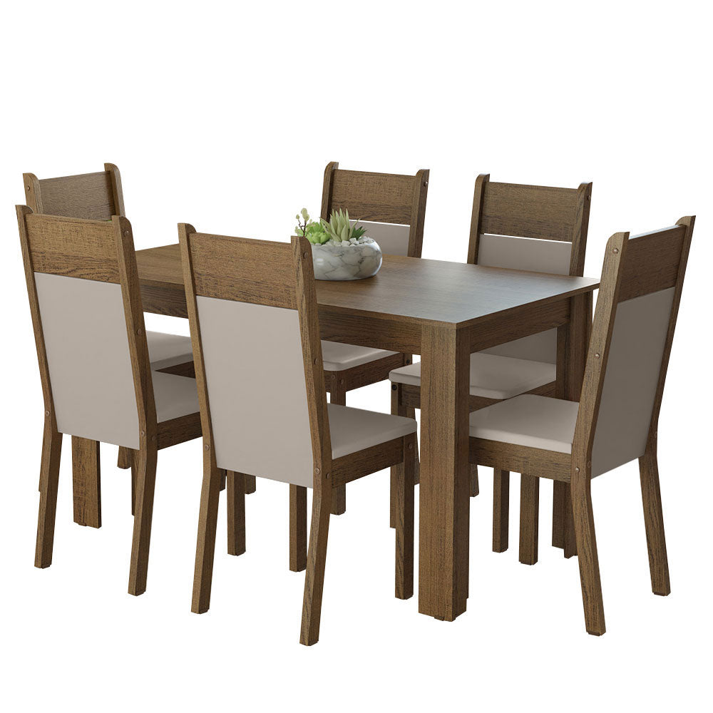 Juego de Comedor Mesa Tapa de Madera 6 Sillas Marrón/Crema/Beige Bahamas Madesa