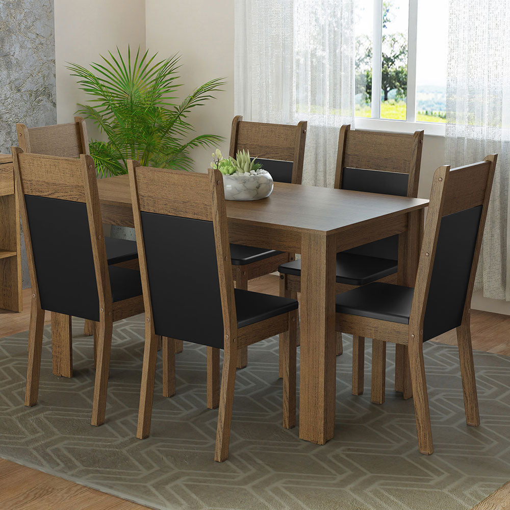Juego de Comedor con Tapa de Madera 6 Sillas Marrón/Negro Bahamas