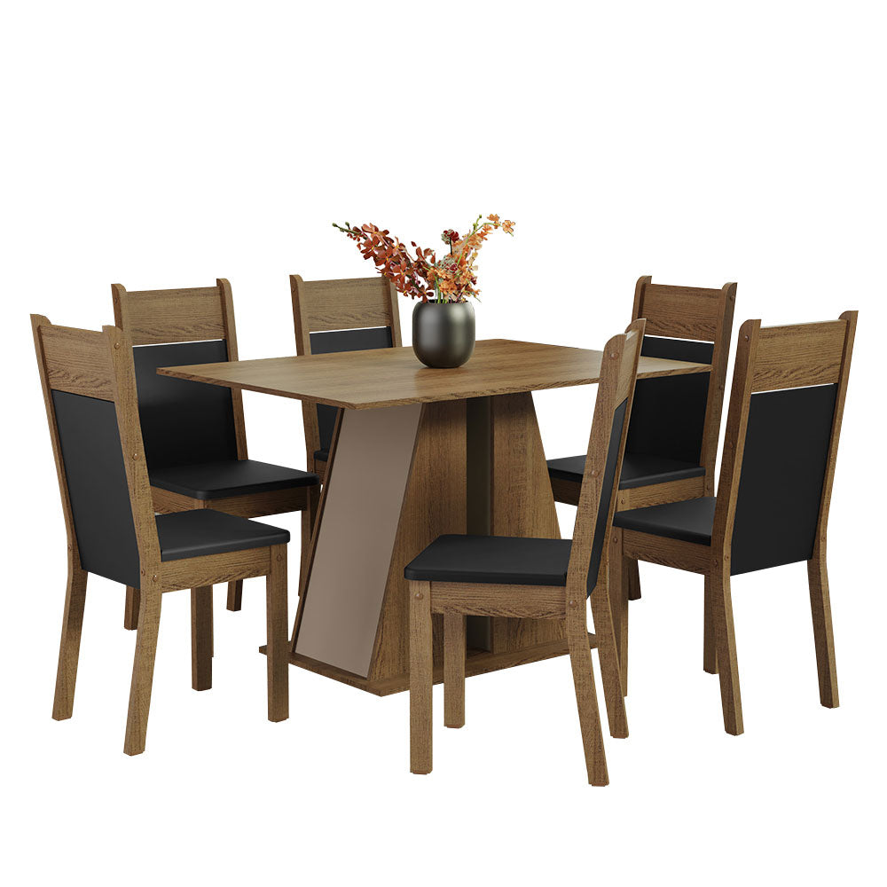 Juego de Comedor con Tapa de Madera 6 Sillas Marrón/Crema/Negro Beverly
