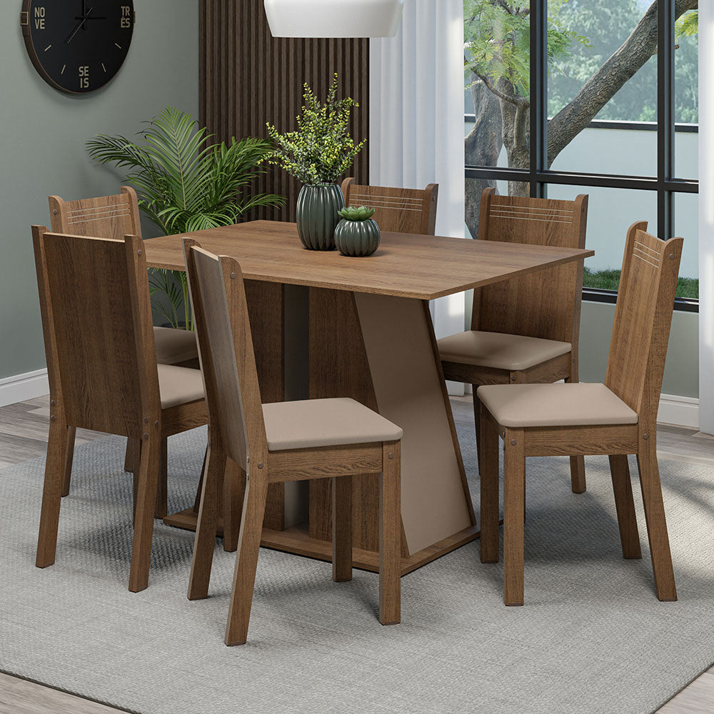 Juego de Comedor con Tapa de Madera 6 Sillas Marrón/Crema/Beige Sharon