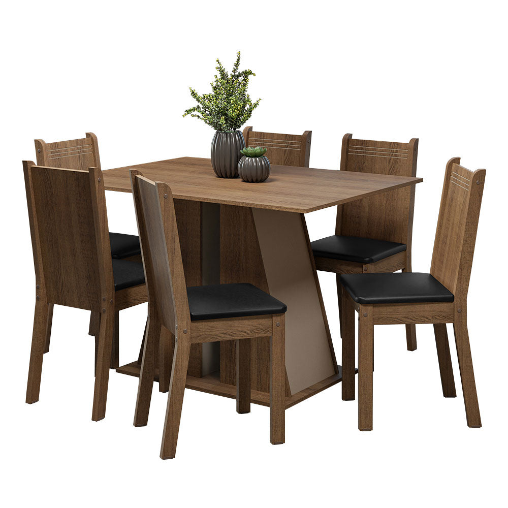 Juego de Comedor Mesa Tapa de Madera 6 Sillas Marrón/Crema/Negro Sharon Madesa