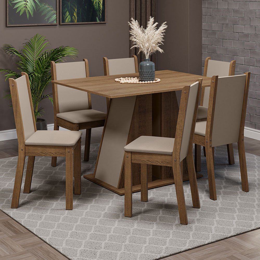 Juego de Comedor con Tapa de Madera 6 Sillas Marrón/Crema/Beige Wendy