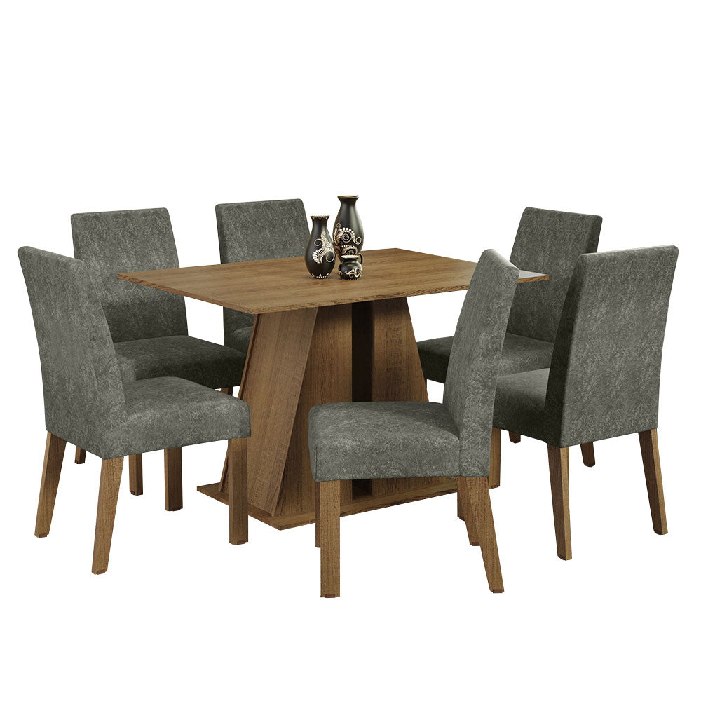 Juego Comedor Mesa con Tapa de Madera 6 Sillas Marrón/Gamuza Silver Cheryl Madesa