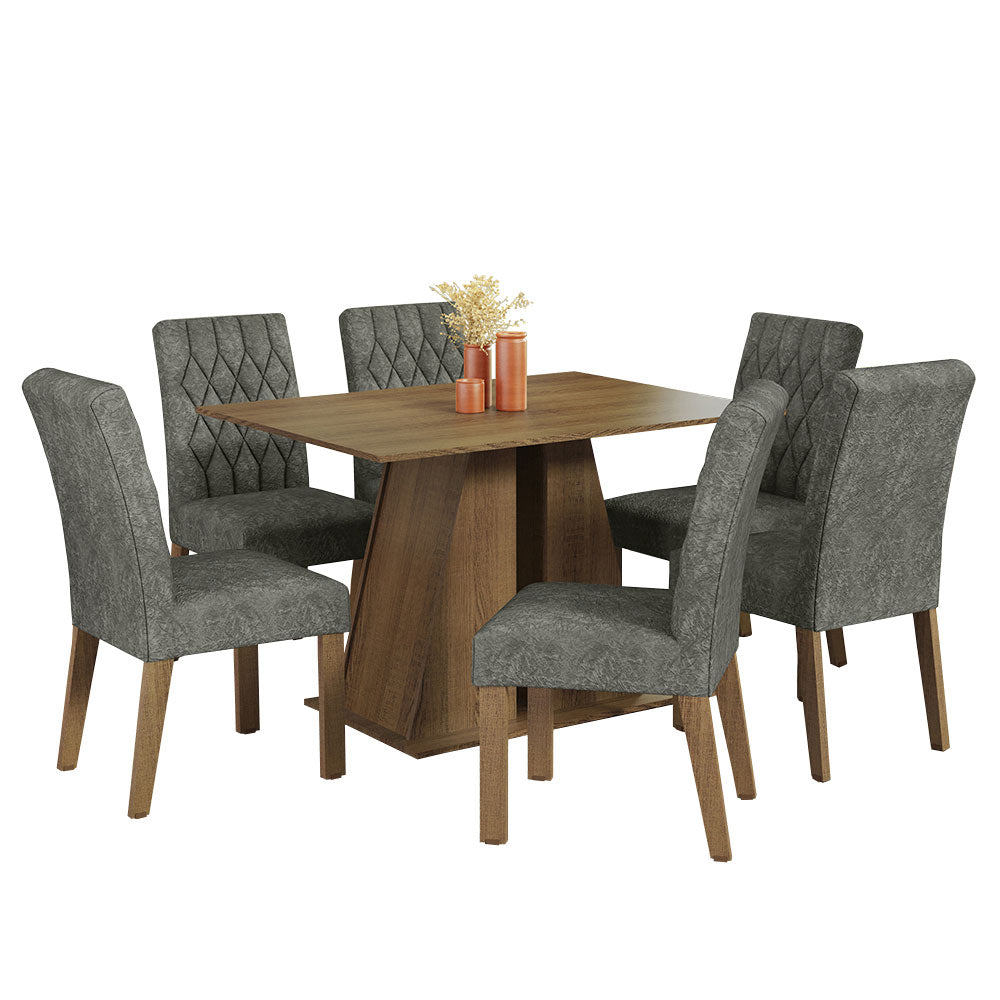 Juego de Comedor Mesa Tapa de Madera 6 Sillas Marrón/Silver Fabiana Madesa