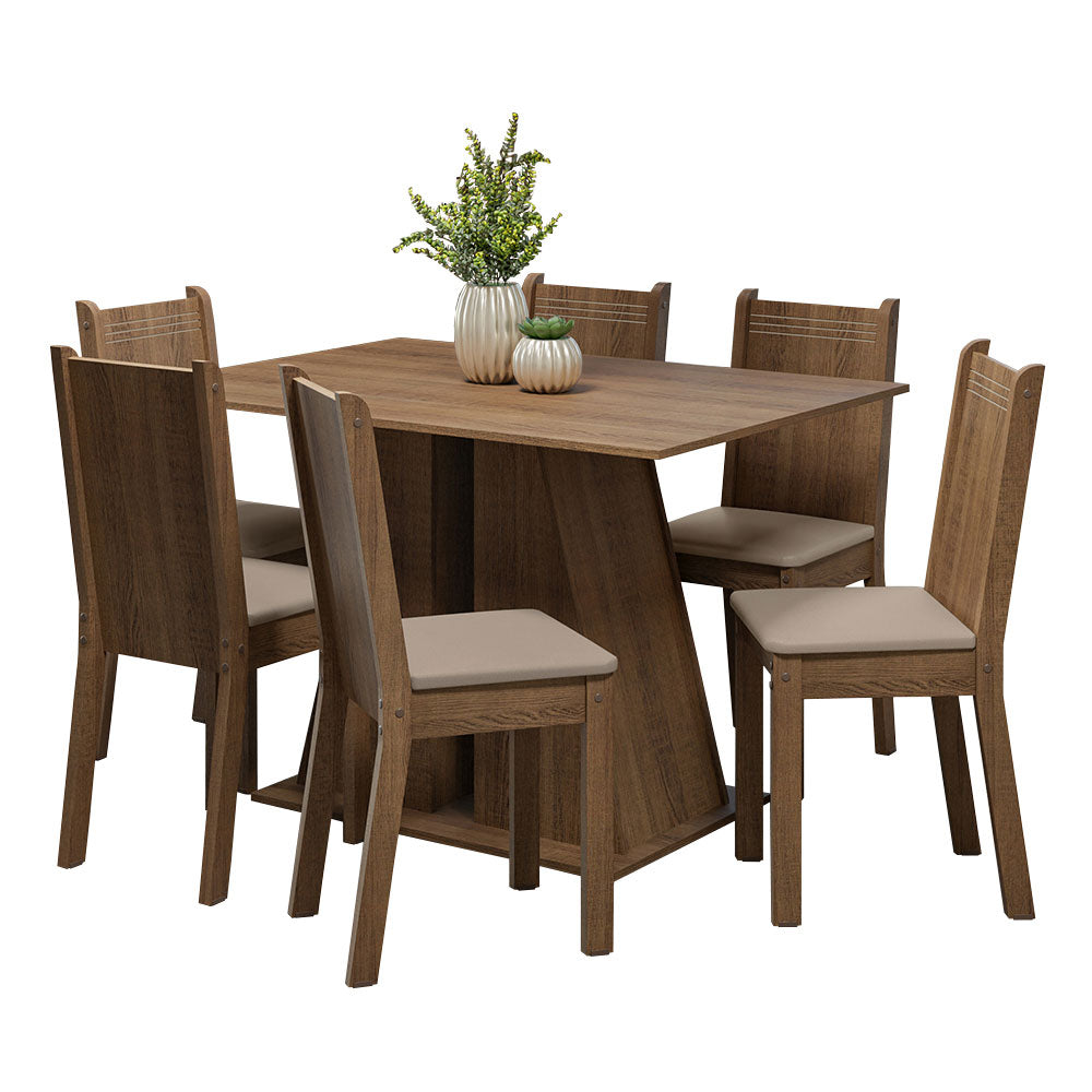 Juego de Comedor Mesa Tapa de Madera 6 Sillas Marrón/Beige Sharon Madesa