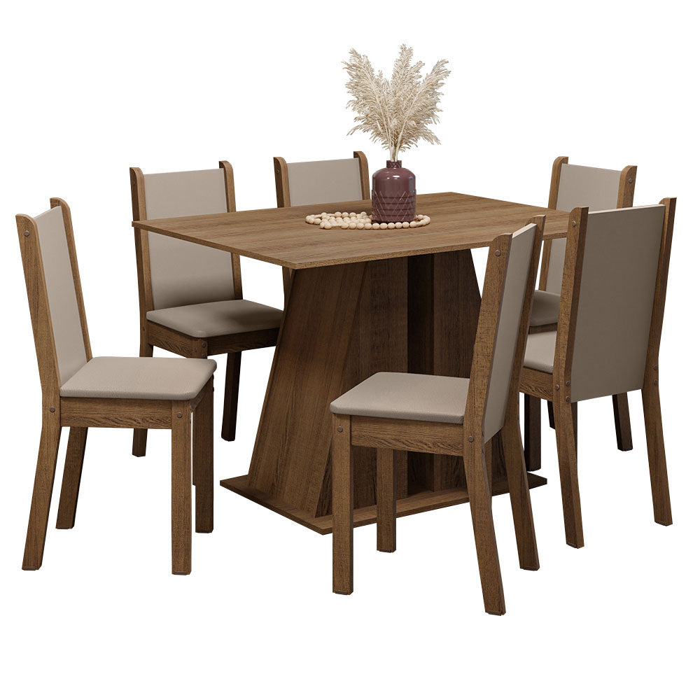 Juego de Comedor Mesa Tapa de Madera 6 Sillas Marrón/Beige Wendy Madesa