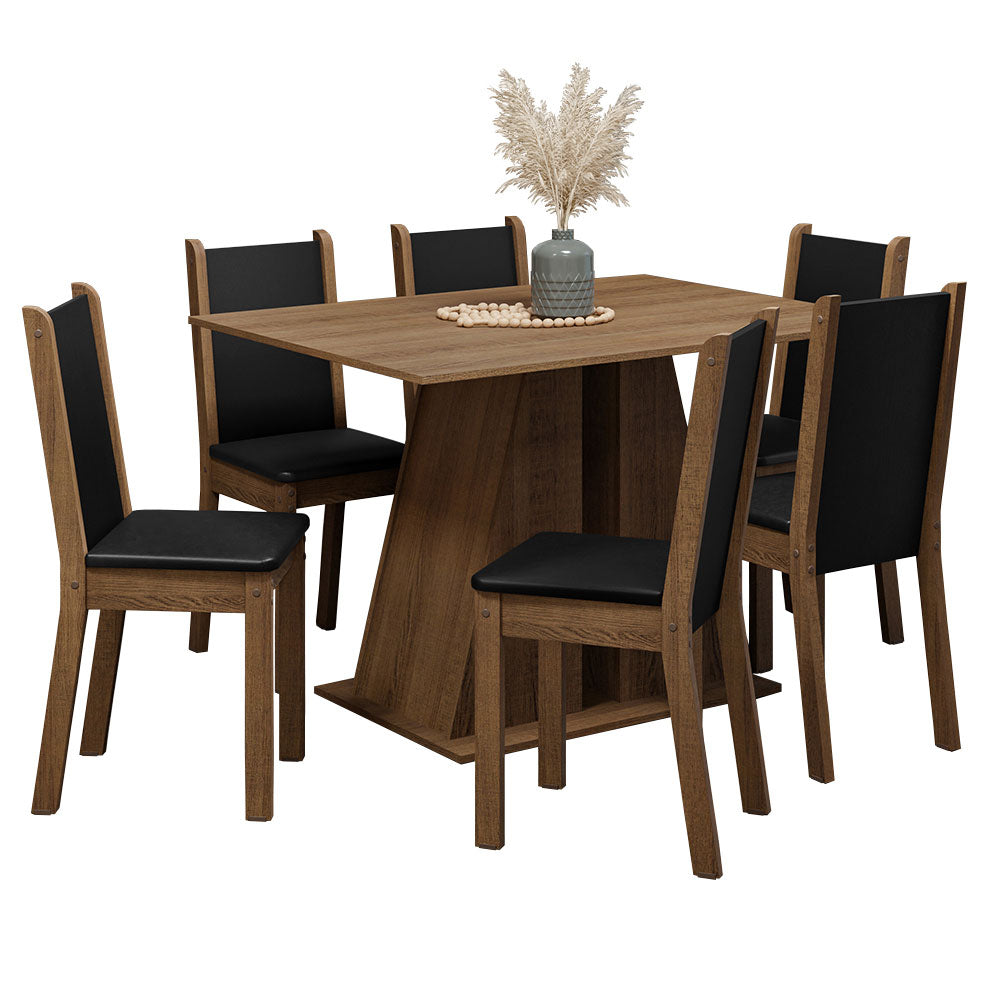 Juego de Comedor Mesa Tapa de Madera 6 Sillas Marrón/Negro Wendy Madesa