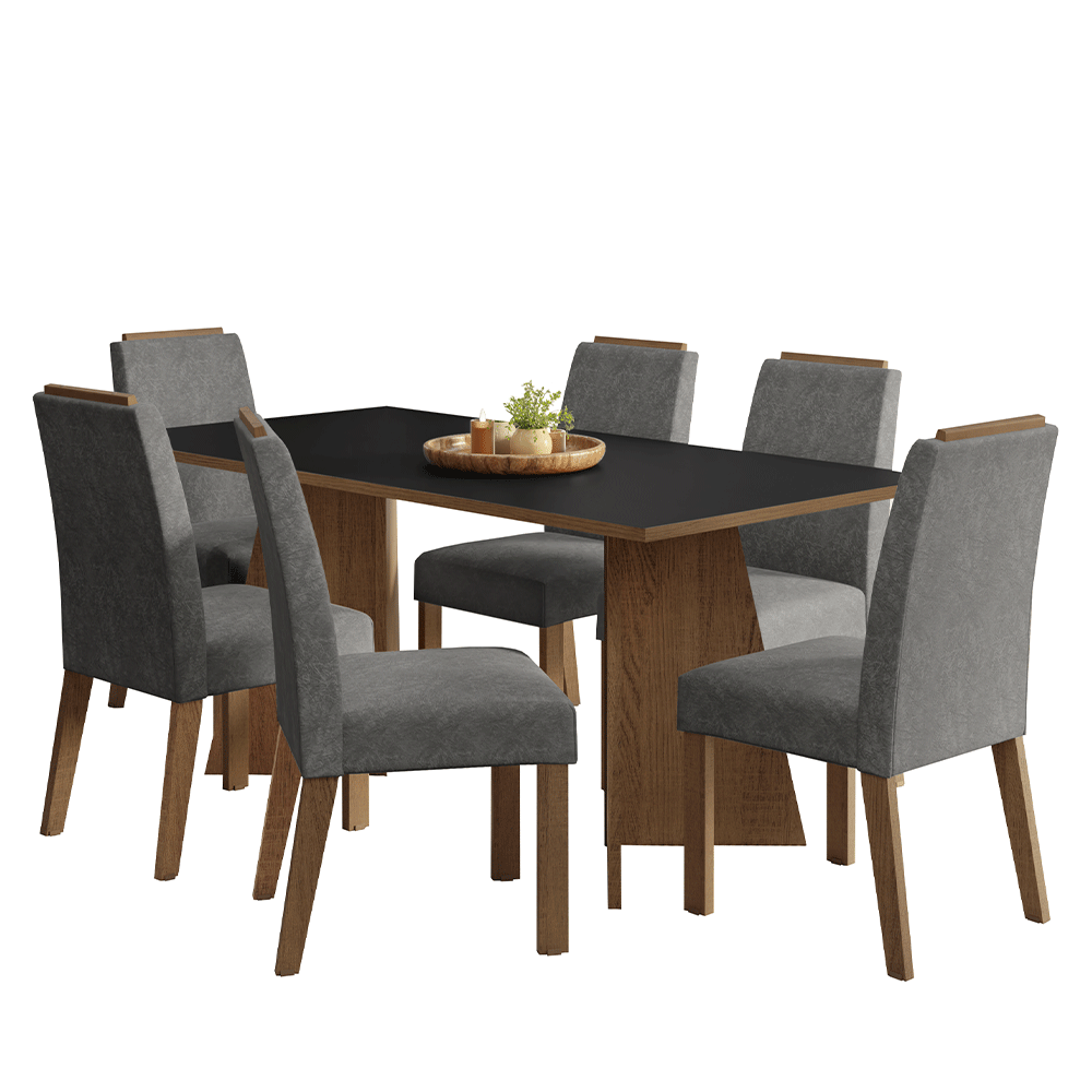Juego de Comedor Mesada de Madera 6 Sillas Minsk Marrón/Negro/Silver