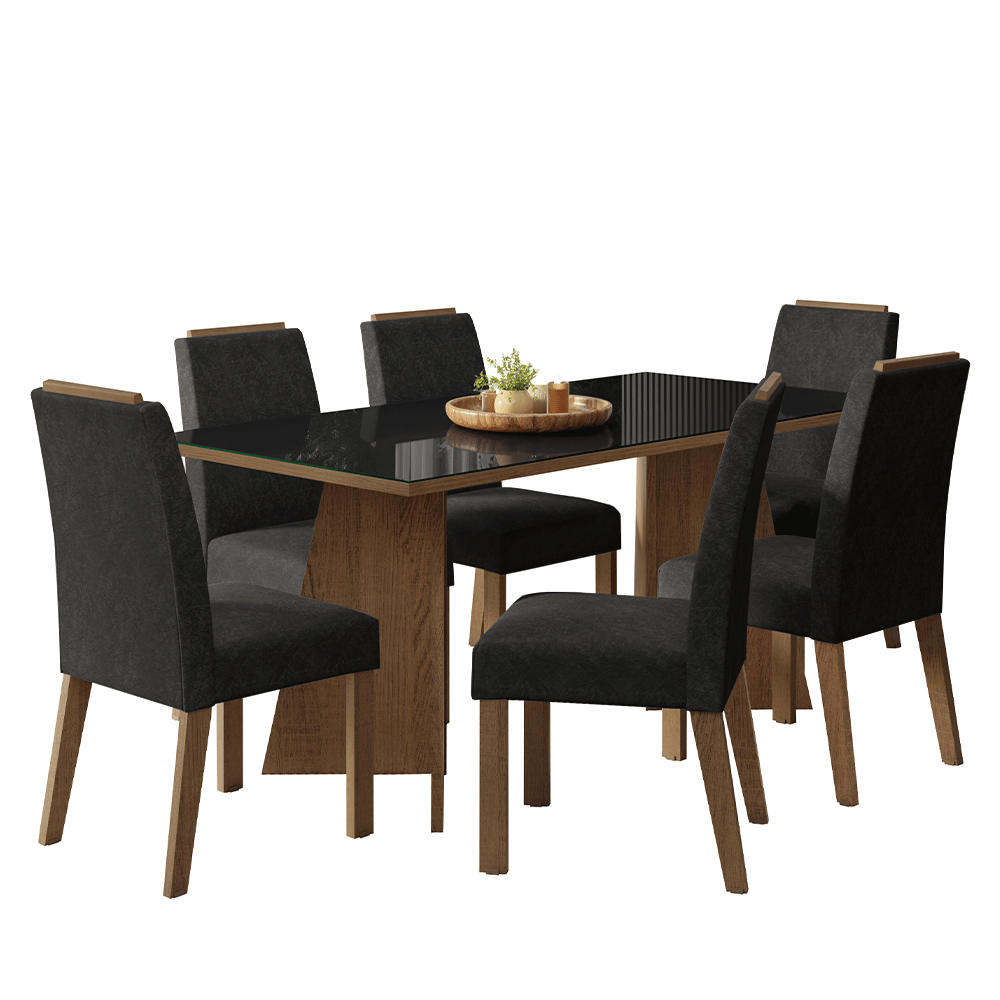 Juego de Comedor Mesada de Vidrio 6 Sillas Amalfi Marrón/Negro/Oxford