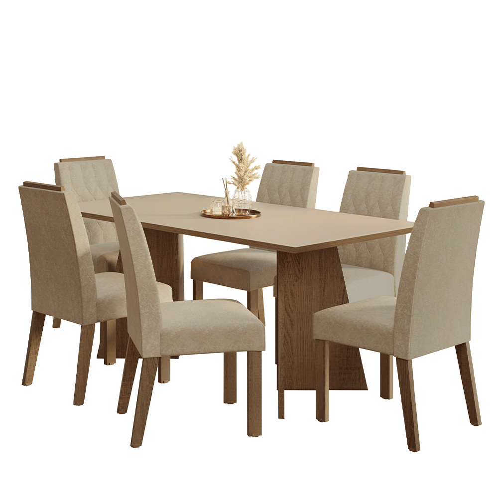 Juego de Comedor Mesada de Madera 6 Sillas York Marrón/Crema/Imperial