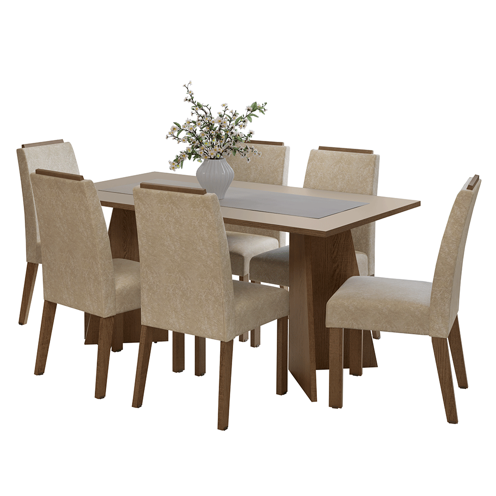 Juego de Comedor Mesada de Madera 6 Sillas Soho Marrón/Crema/Imperial