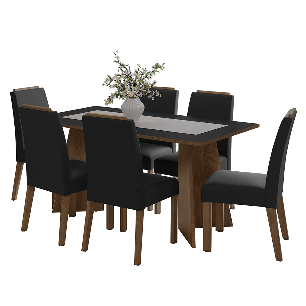 Juego de Comedor Mesada de Madera 6 Sillas Soho Marrón/Negro/Oxford