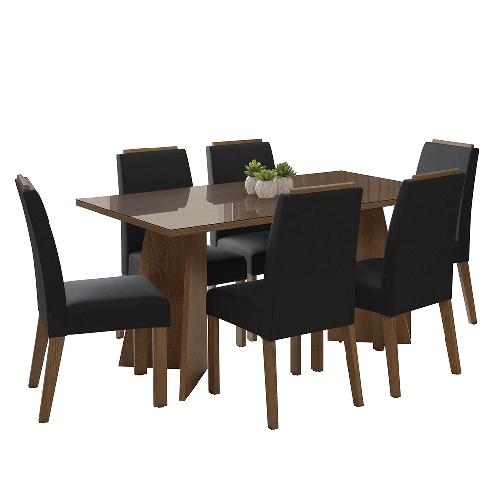 Juego de Comedor Mesada de Vidrio 6 Sillas Madrid Marrón/Oxford