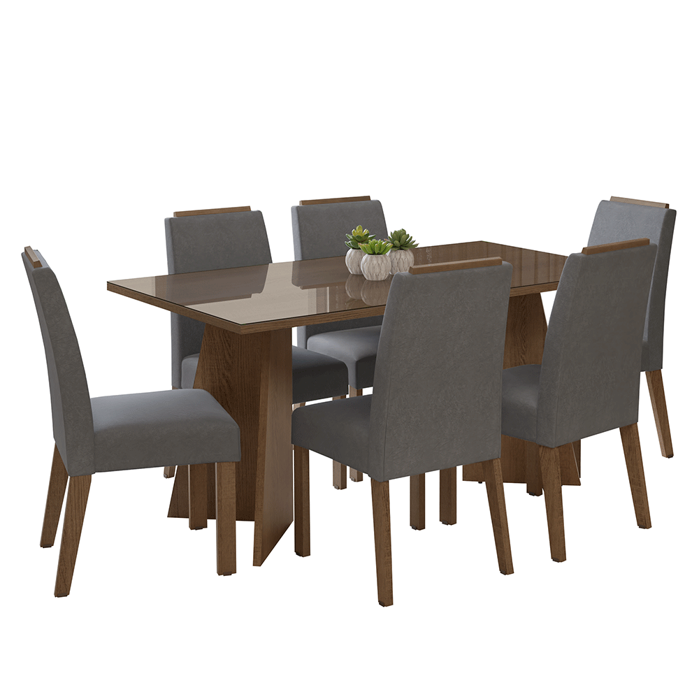 Juego de Comedor Mesada de Vidrio 6 Sillas Madrid Marrón/Silver