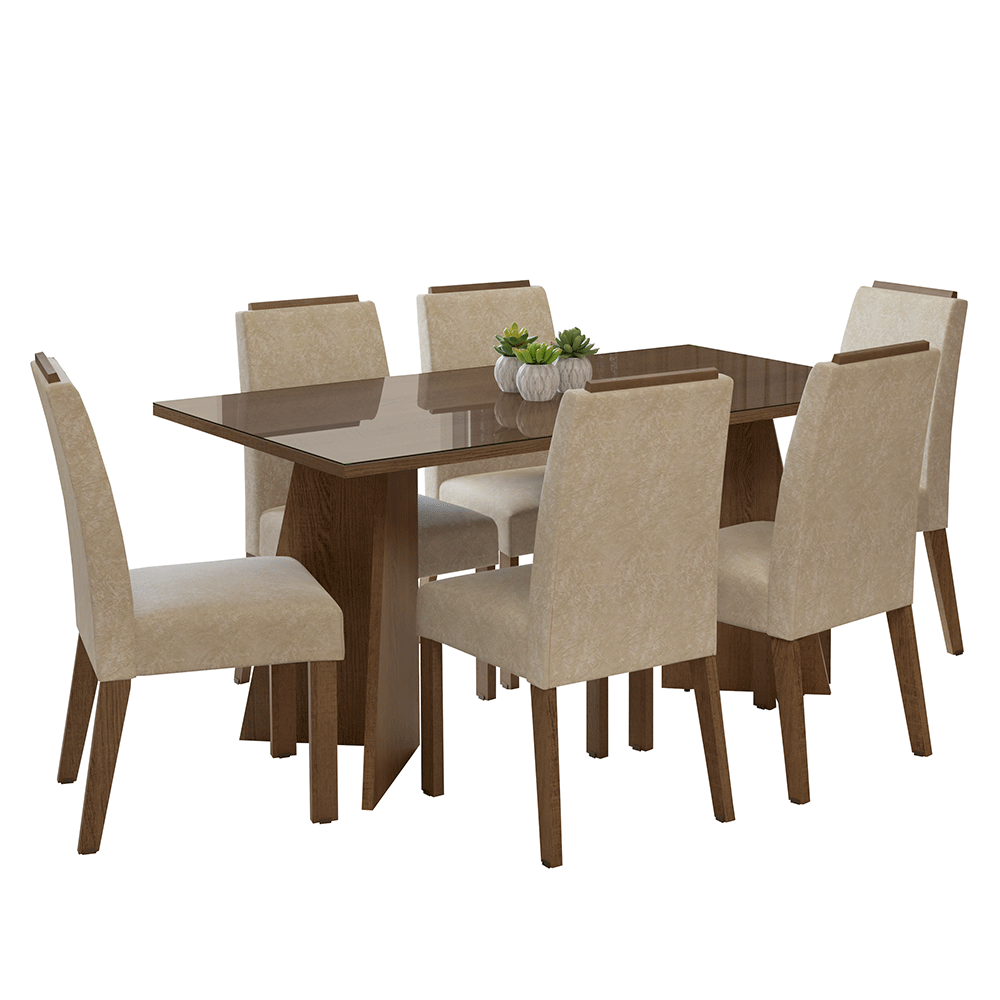 Juego de Comedor Mesada de Vidrio 6 Sillas Madrid Marrón/Imperial