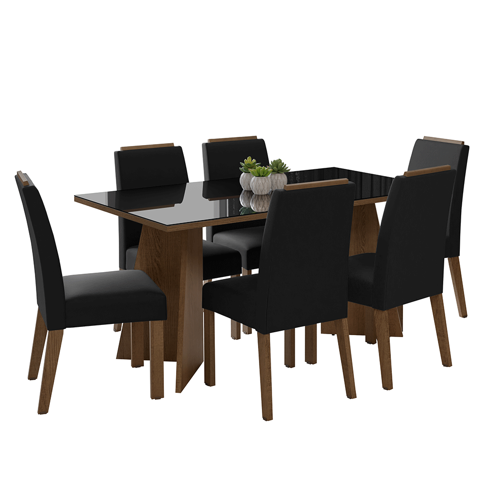 Juego de Comedor Mesada de Vidrio 6 Sillas Madrid Marrón/Negro/Oxford