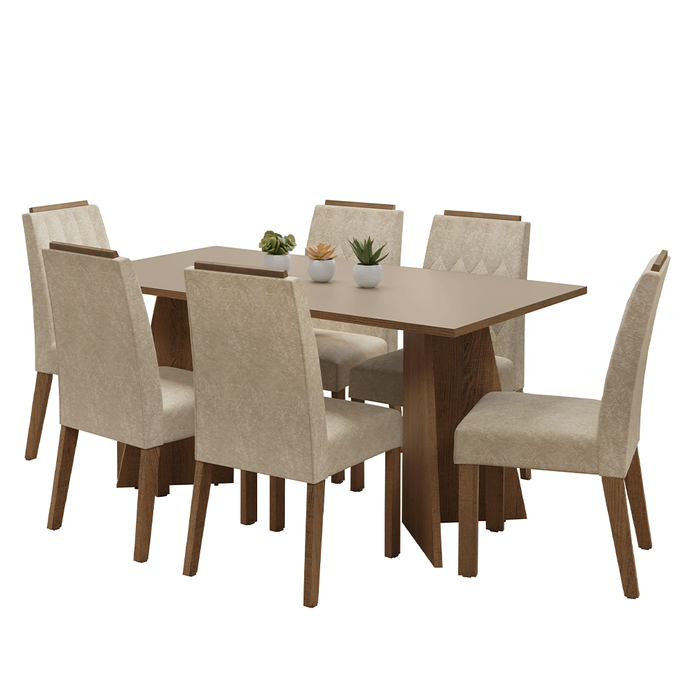 Juego de Comedor Mesada de Madera 6 Sillas Leon Marrón/Crema/Imperial