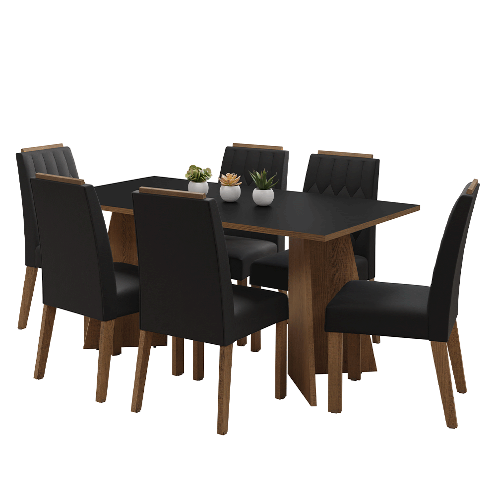 Juego de Comedor Mesada de Madera 6 Sillas Leon Marrón/Negro/Oxford
