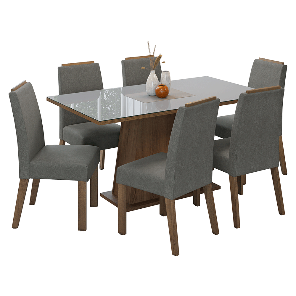 Juego de Comedor Tapa de Vidrio 6 Sillas Marrón/Gris/Silver Tulipa Madesa