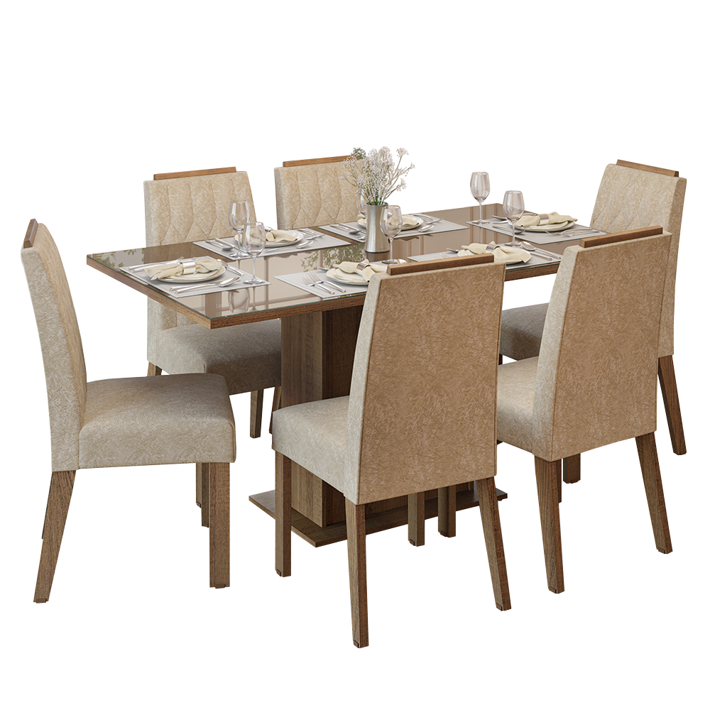 Juego de Comedor Tapa de Vidrio 6 Sillas Marrón/Imperial Azaleia Madesa