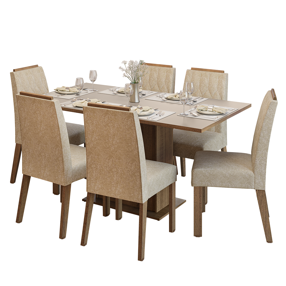 Juego de Comedor Tapa de Madera 6 Sillas Marrón/Crema/Imperial Bosque Madesa