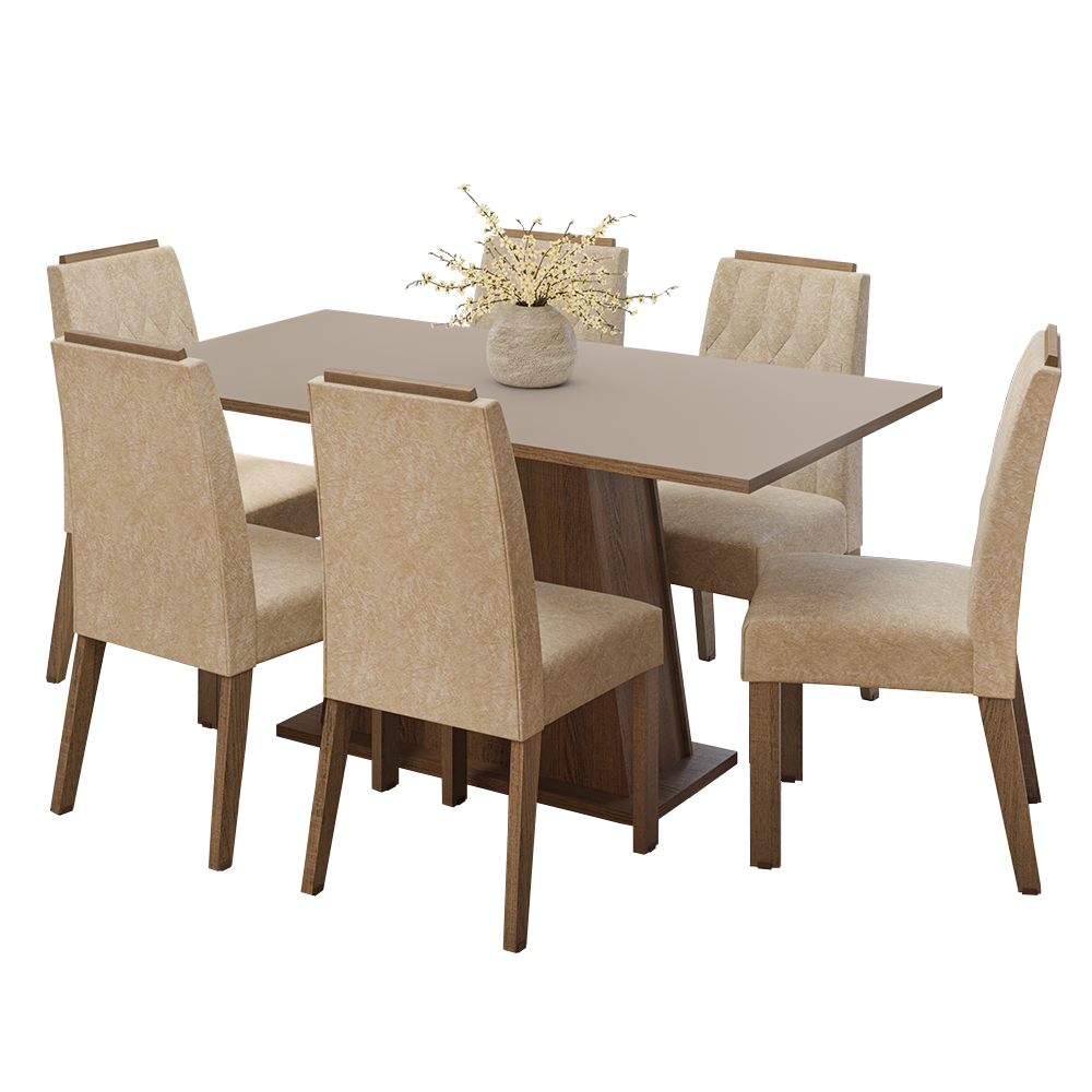 Juego de Comedor Tapa de Madera 6 Sillas Marrón/Crema/Imperial Cedro Madesa