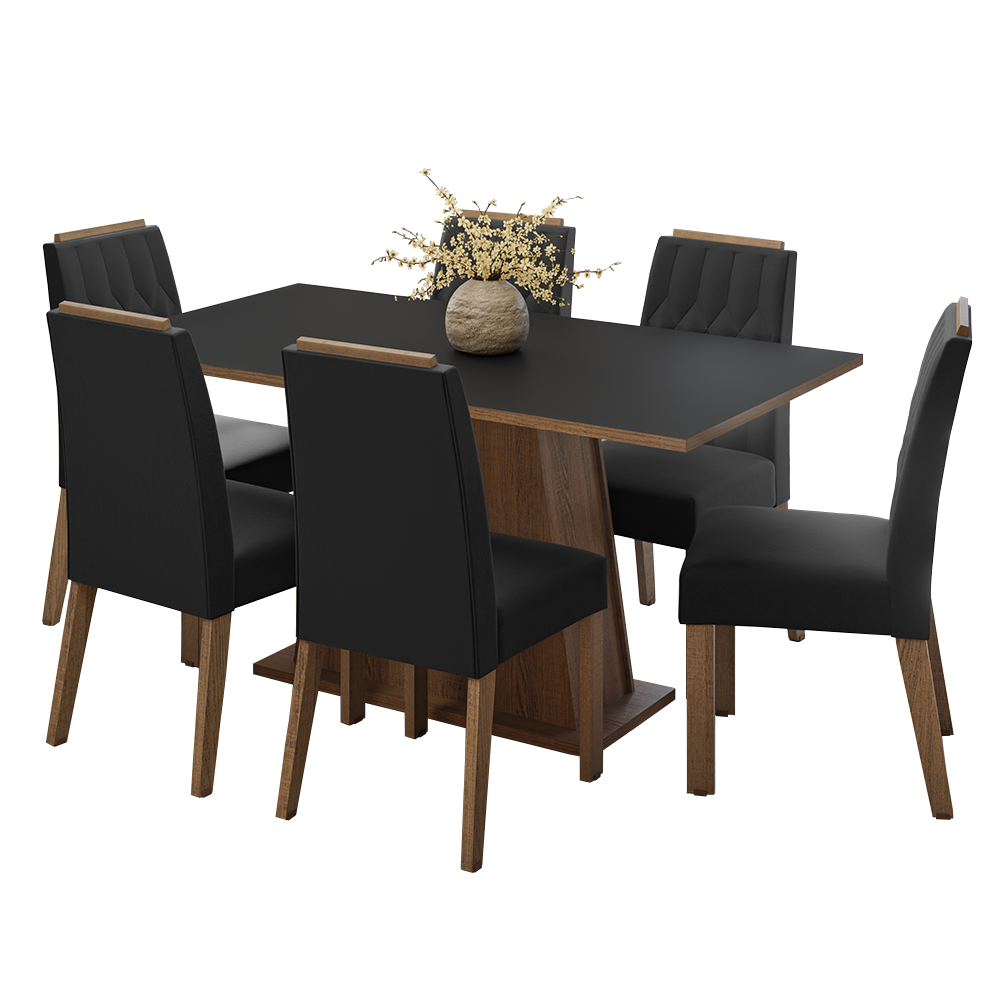 Juego de Comedor Tapa de Madera 6 Sillas Marrón/Negro/Oxford Cedro Madesa